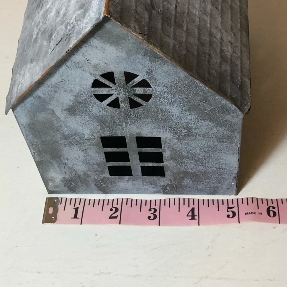 Metal Pre-Lit Church/Chapel Votive Holder in Distressed Galvanized Gray, EUC